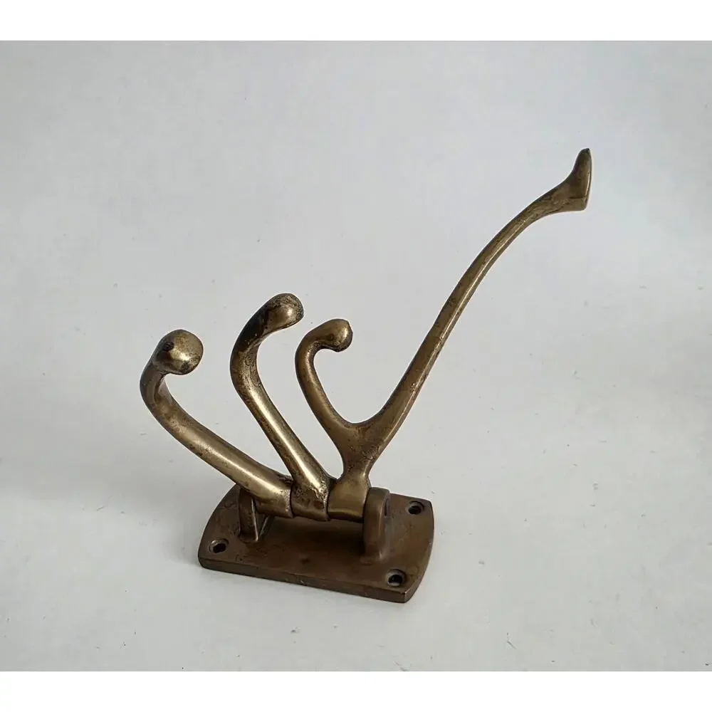 Brass 3 Hook Folding Wall Mount Coat Hat Hook